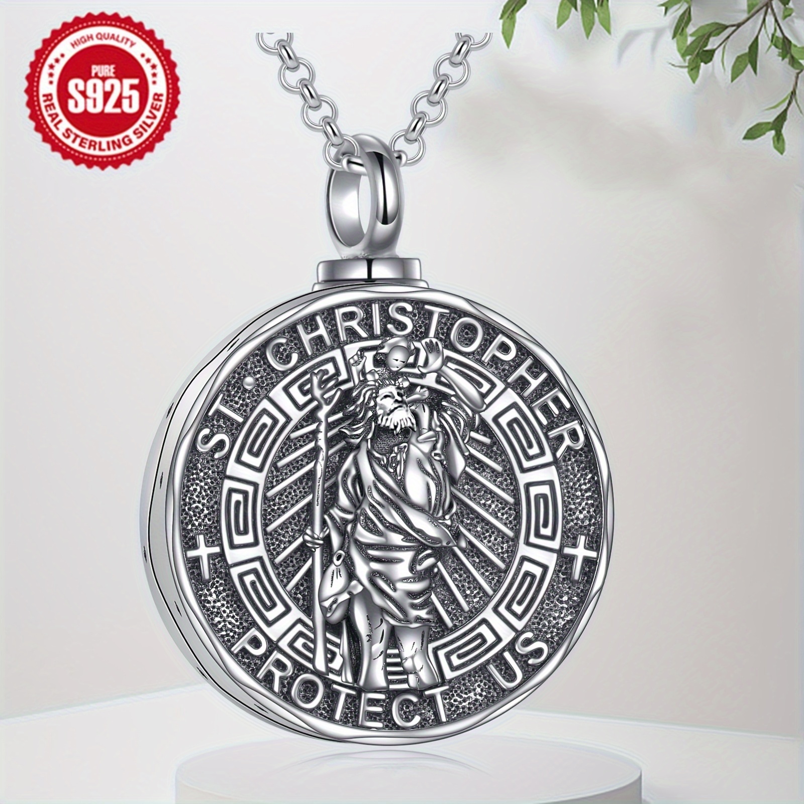 Sterling Silver Saint Christopher Urn Necklace, Memorial Gift